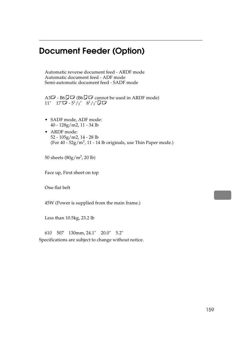 Document feeder (option), 8document feeder (option) | Lanier 5625 User Manual | Page 171 / 180