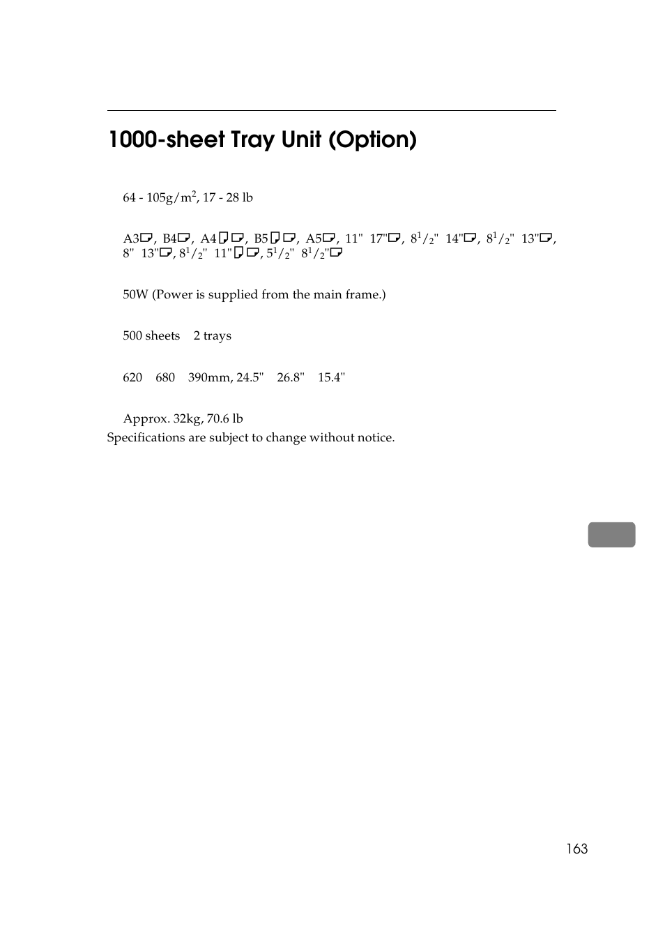 1000- sheet tray unit (option) | Lanier 5625 User Manual | Page 175 / 180