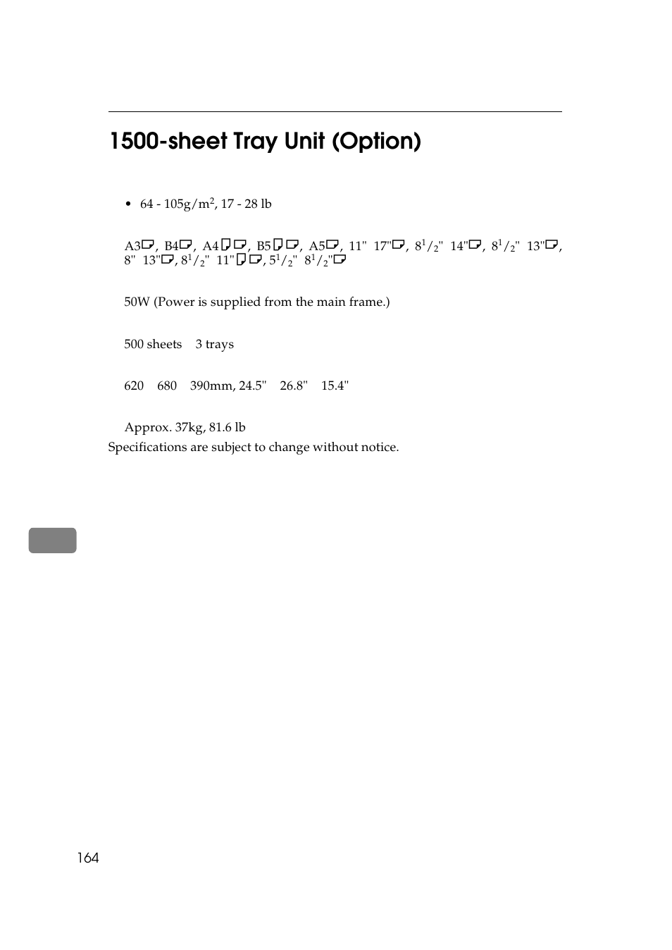 1500- sheet tray unit (option) | Lanier 5625 User Manual | Page 176 / 180