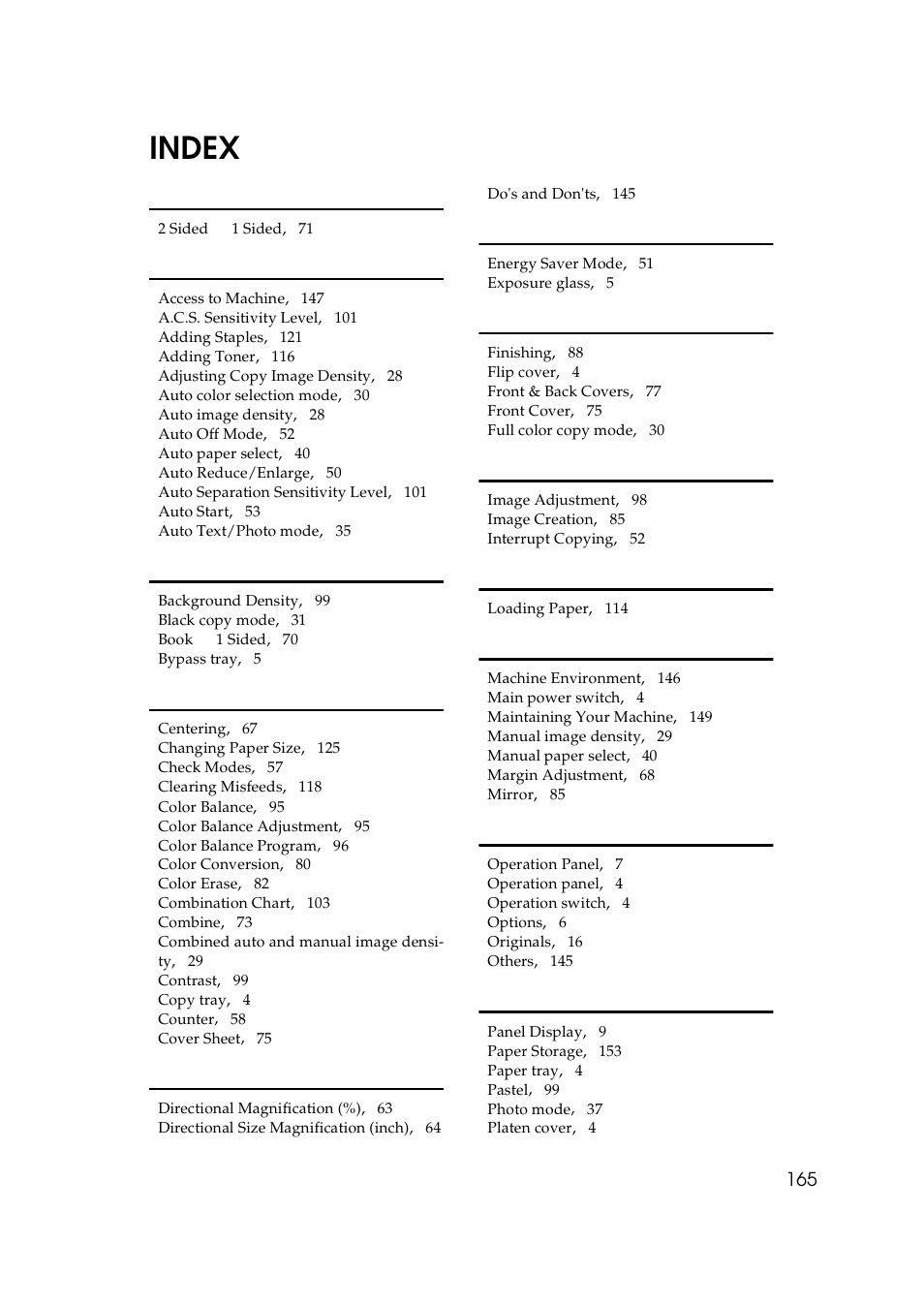 Index | Lanier 5625 User Manual | Page 177 / 180