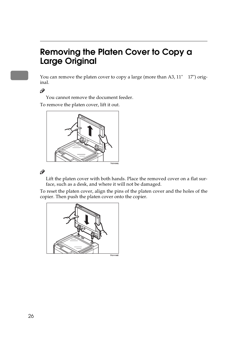 Removing the platen cover to copy a large original | Lanier 5625 User Manual | Page 38 / 180