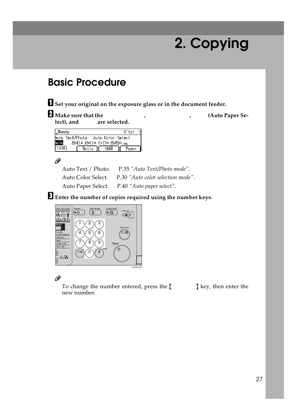 Copying, Basic procedure | Lanier 5625 User Manual | Page 39 / 180