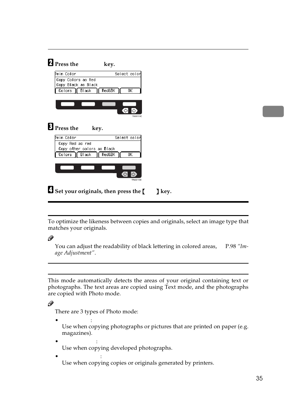 Selecting the original image type (photo/ text), Selecting the original image type (photo/text) | Lanier 5625 User Manual | Page 47 / 180