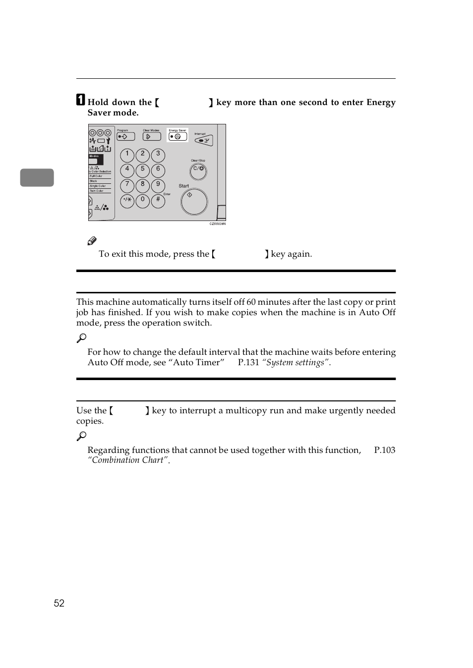 Auto off mode, Interrupt copying, Auto off mode interrupt copying | Lanier 5625 User Manual | Page 64 / 180