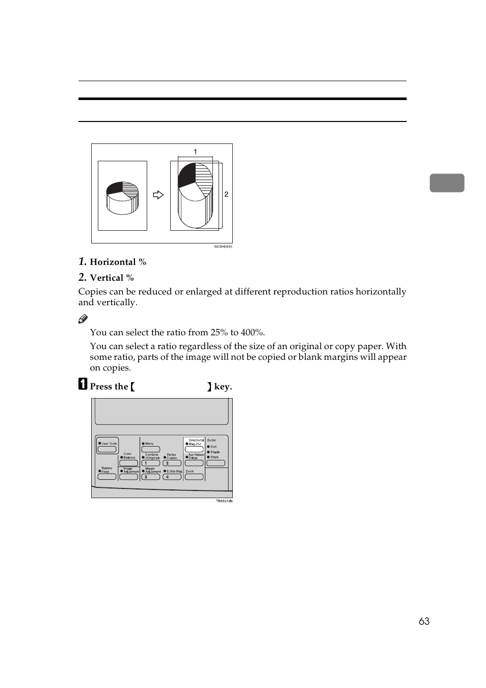 Directional magnification (%) | Lanier 5625 User Manual | Page 75 / 180