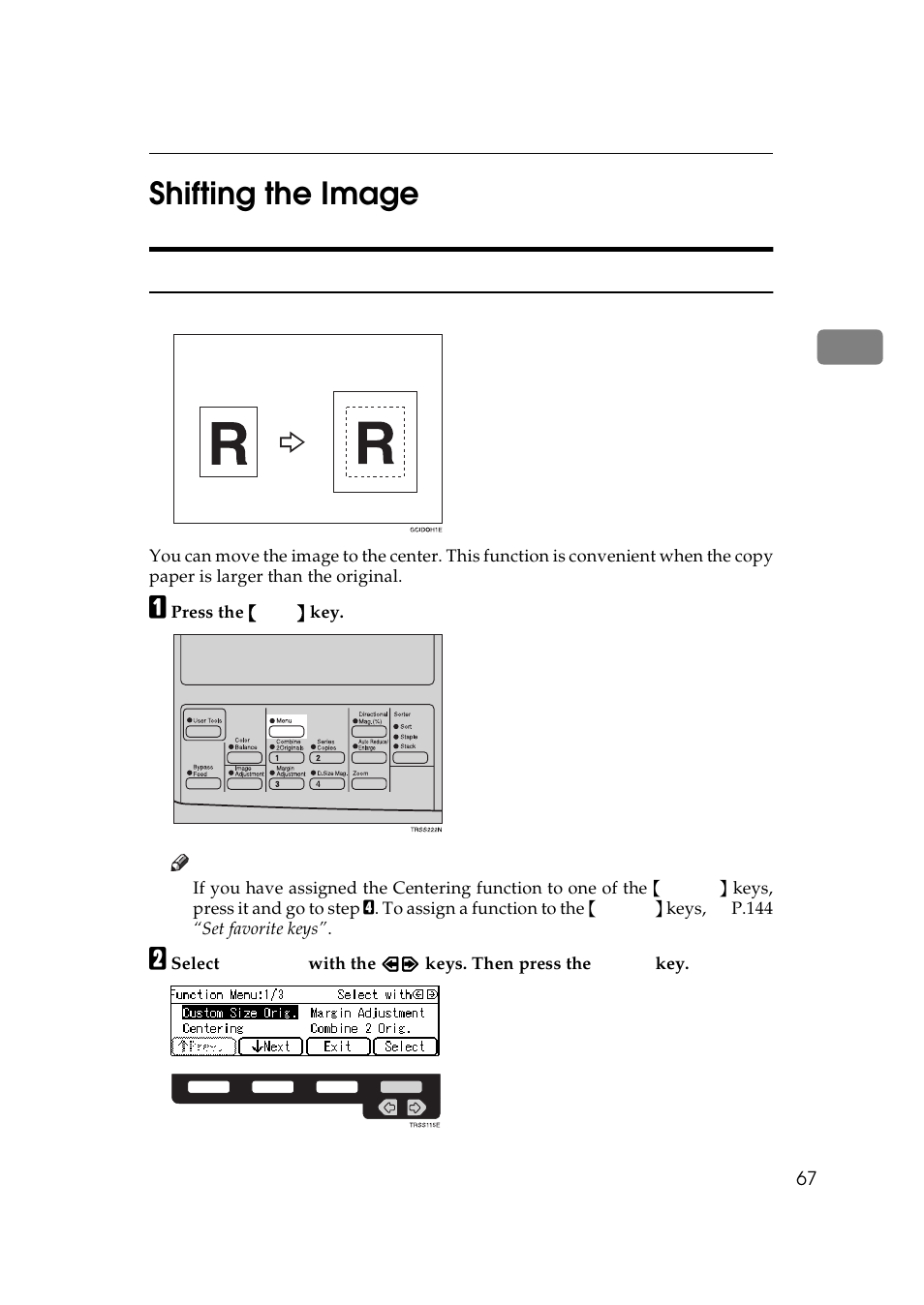 Shifting the image, Centering, 2shifting the image | Lanier 5625 User Manual | Page 79 / 180