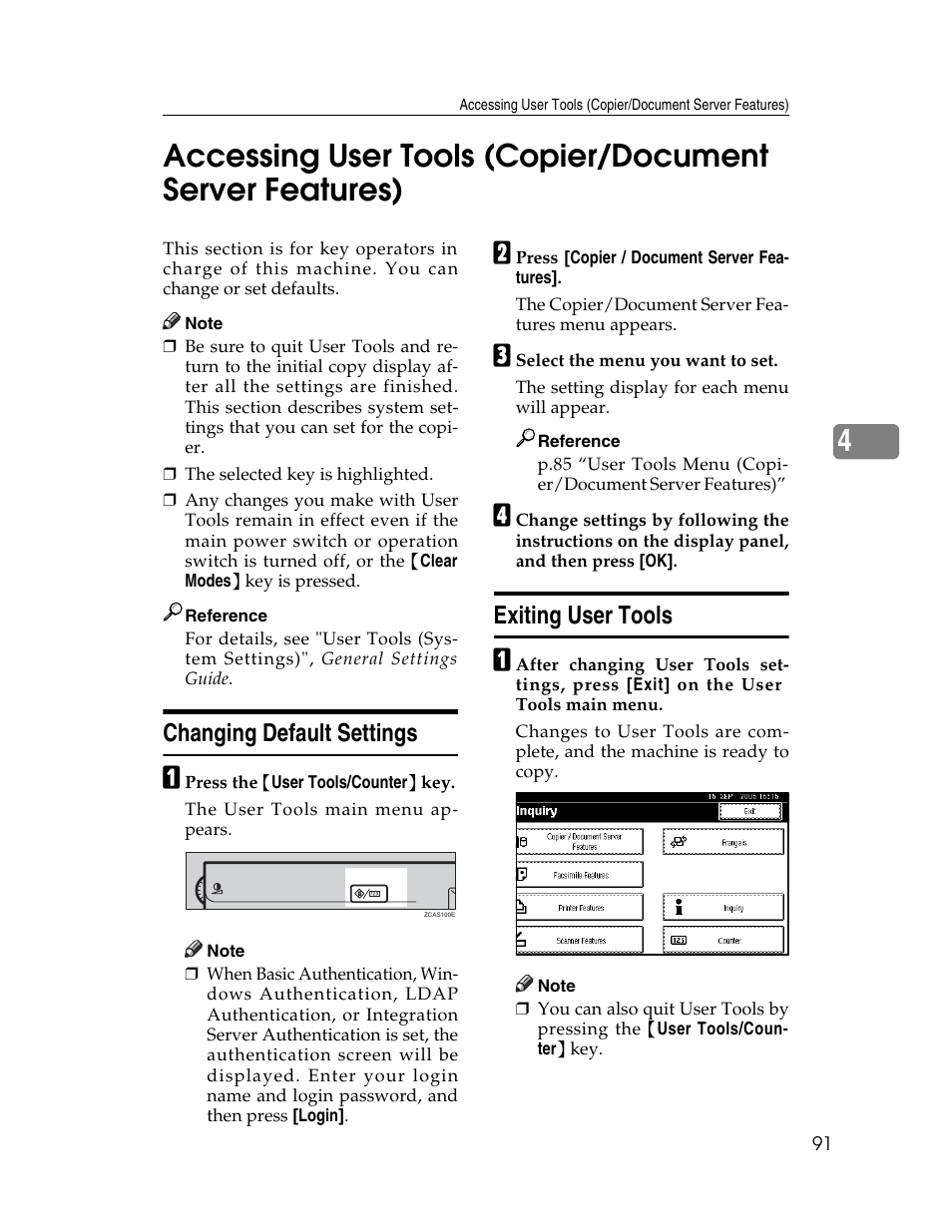 Changing default settings, Exiting user tools, Changing default settings exiting user tools | Lanier LD235 User Manual | Page 101 / 134