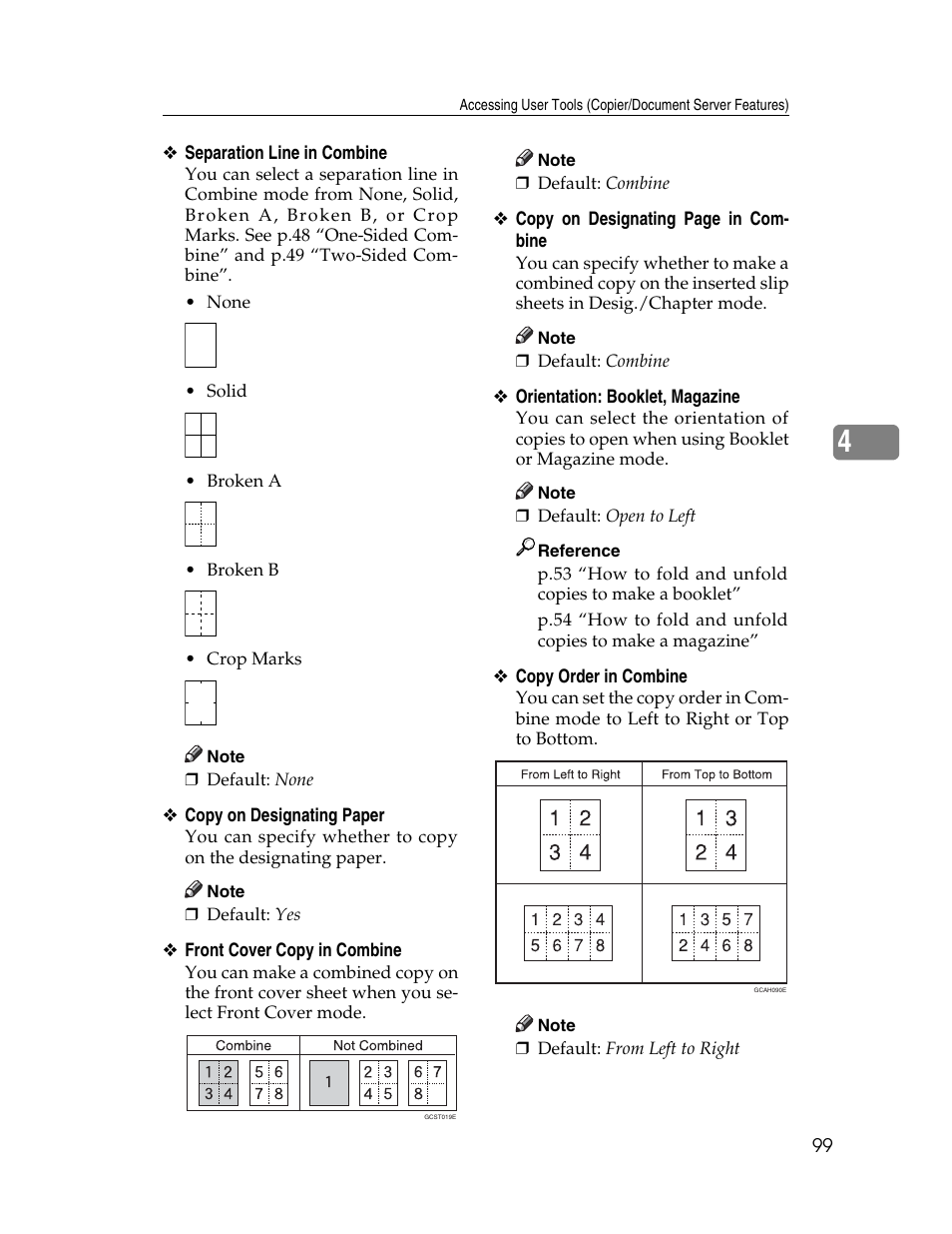 P.99 “copy order in combine, P.99 “separation line in combine | Lanier LD235 User Manual | Page 109 / 134