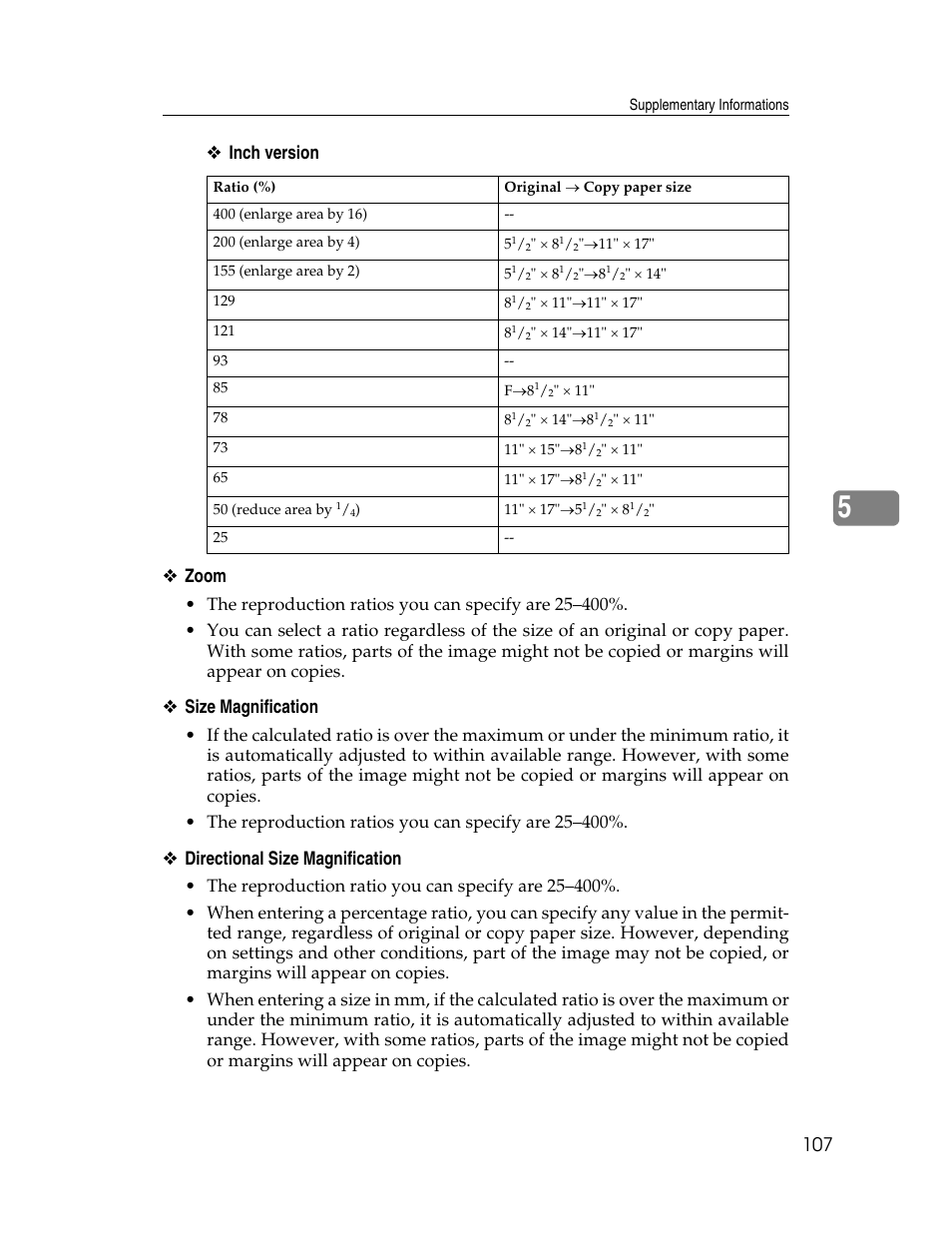 Inch version ❖ zoom, Size magnification, Directional size magnification | Lanier LD235 User Manual | Page 117 / 134