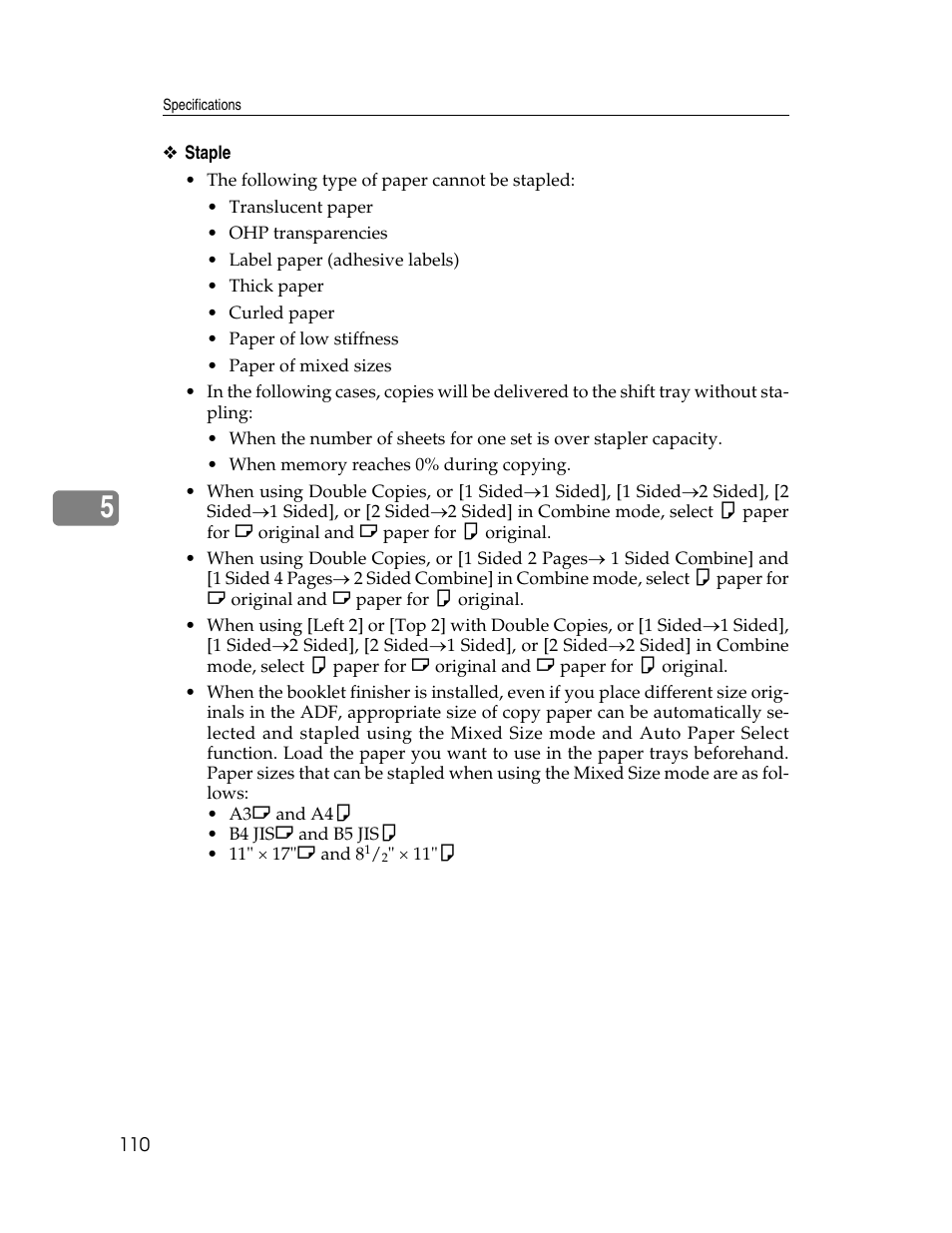 E p.110 “staple, Mode. see p.110 “staple | Lanier LD235 User Manual | Page 120 / 134