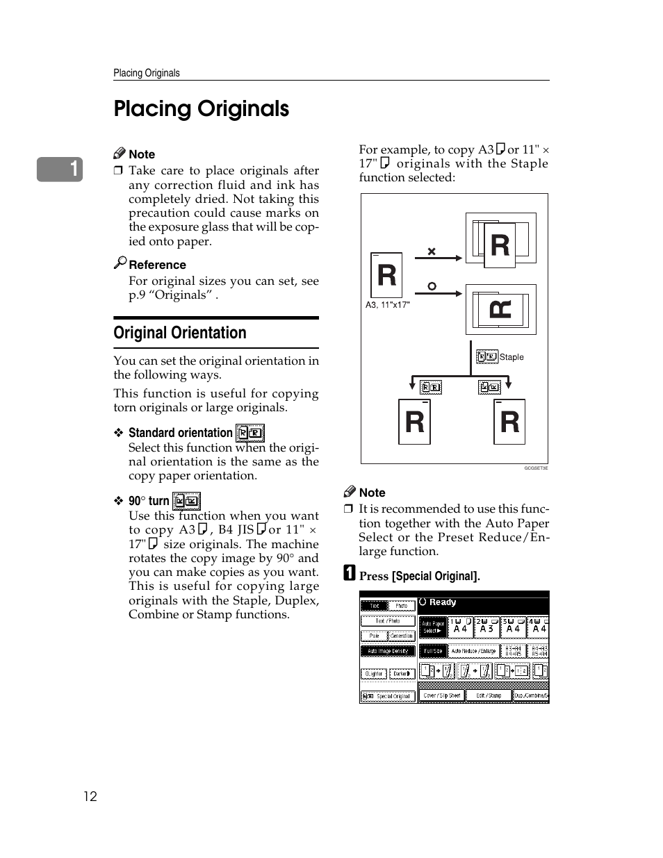 Placing originals, Original orientation, 1placing originals | Lanier LD235 User Manual | Page 22 / 134