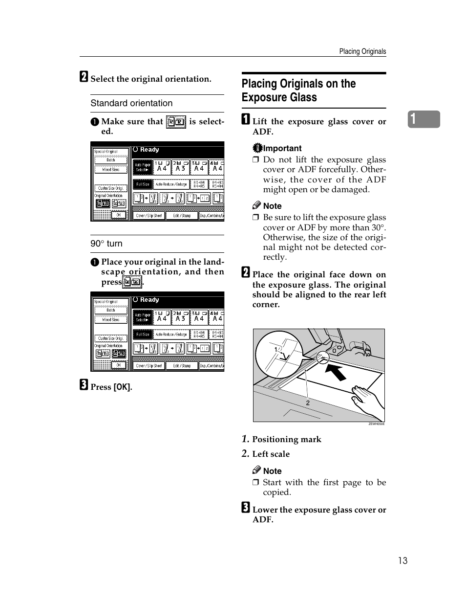 Placing originals on the exposure glass | Lanier LD235 User Manual | Page 23 / 134