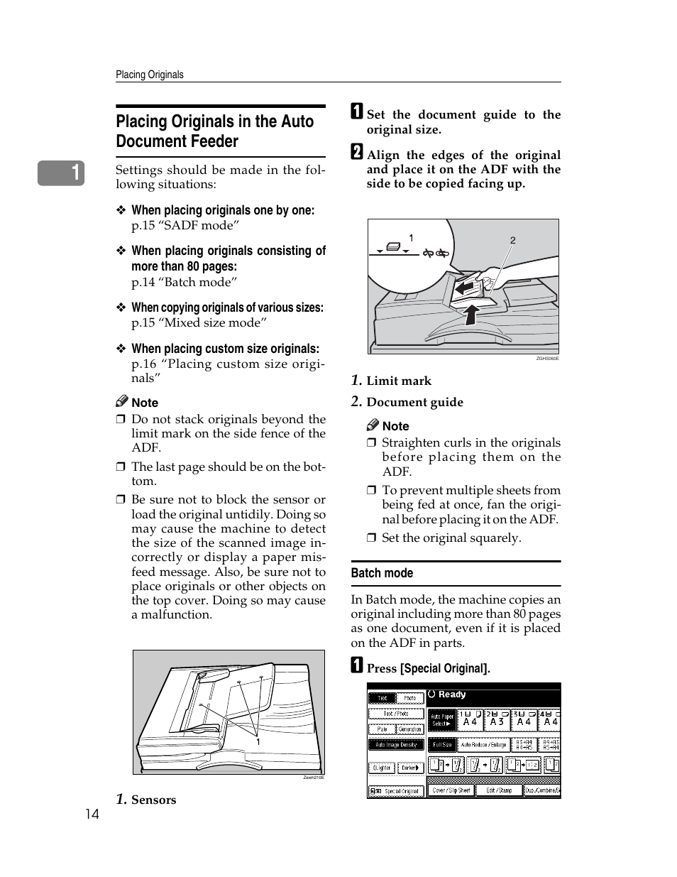 Placing originals in the auto document feeder, Batch mode | Lanier LD235 User Manual | Page 24 / 134