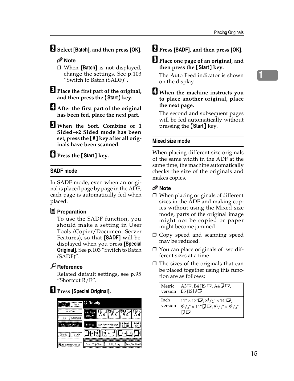 Sadf mode, Mixed size mode, P.15 “sadf mode | P.15 “mixed size mode | Lanier LD235 User Manual | Page 25 / 134