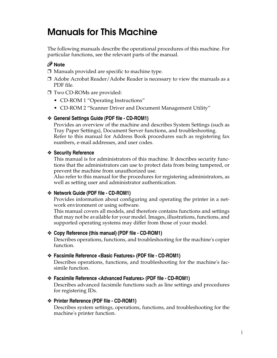 Manuals for this machine | Lanier LD235 User Manual | Page 3 / 134