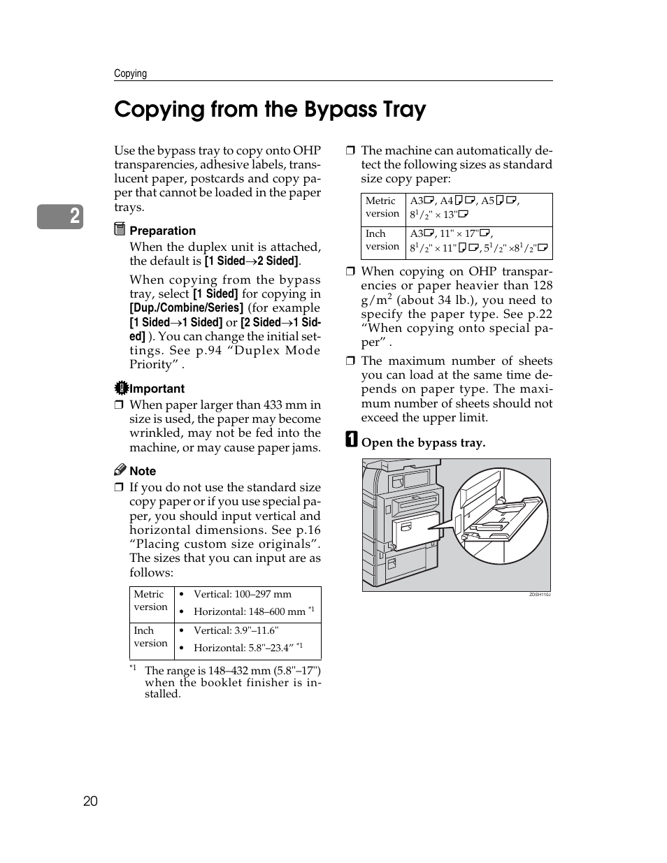 Copying from the bypass tray, 2copying from the bypass tray | Lanier LD235 User Manual | Page 30 / 134
