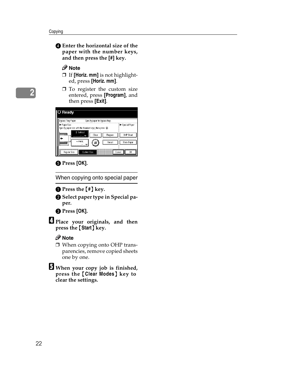 Type. see p.22 “when copying onto special pa- per | Lanier LD235 User Manual | Page 32 / 134