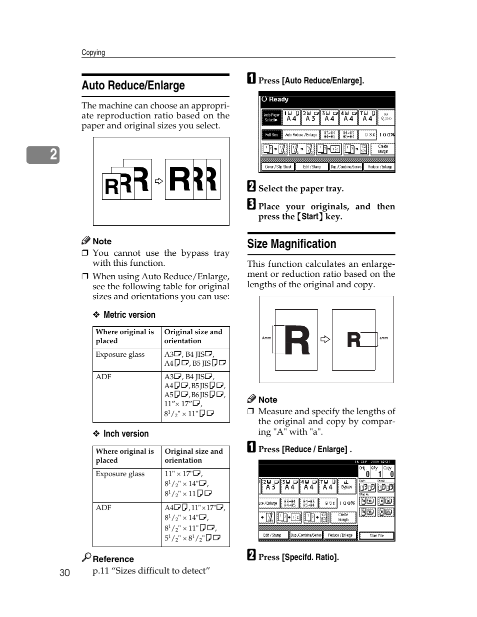 Auto reduce/enlarge, Size magnification, Auto reduce/enlarge size magnification | Lanier LD235 User Manual | Page 40 / 134