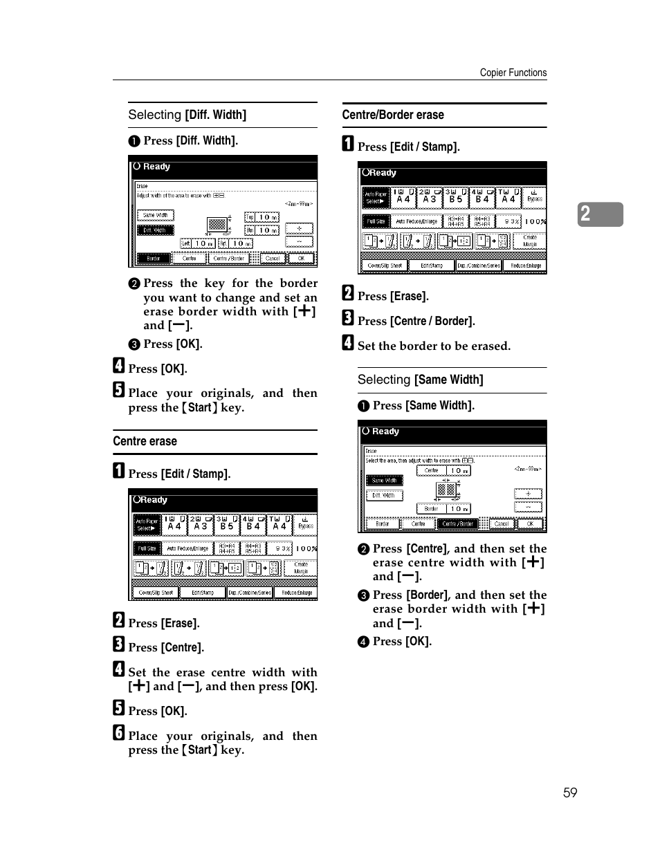 Centre erase, Centre/border erase | Lanier LD235 User Manual | Page 69 / 134