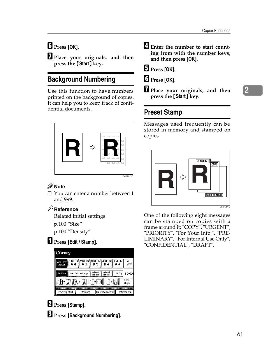 Background numbering, Preset stamp, Background numbering preset stamp | Lanier LD235 User Manual | Page 71 / 134