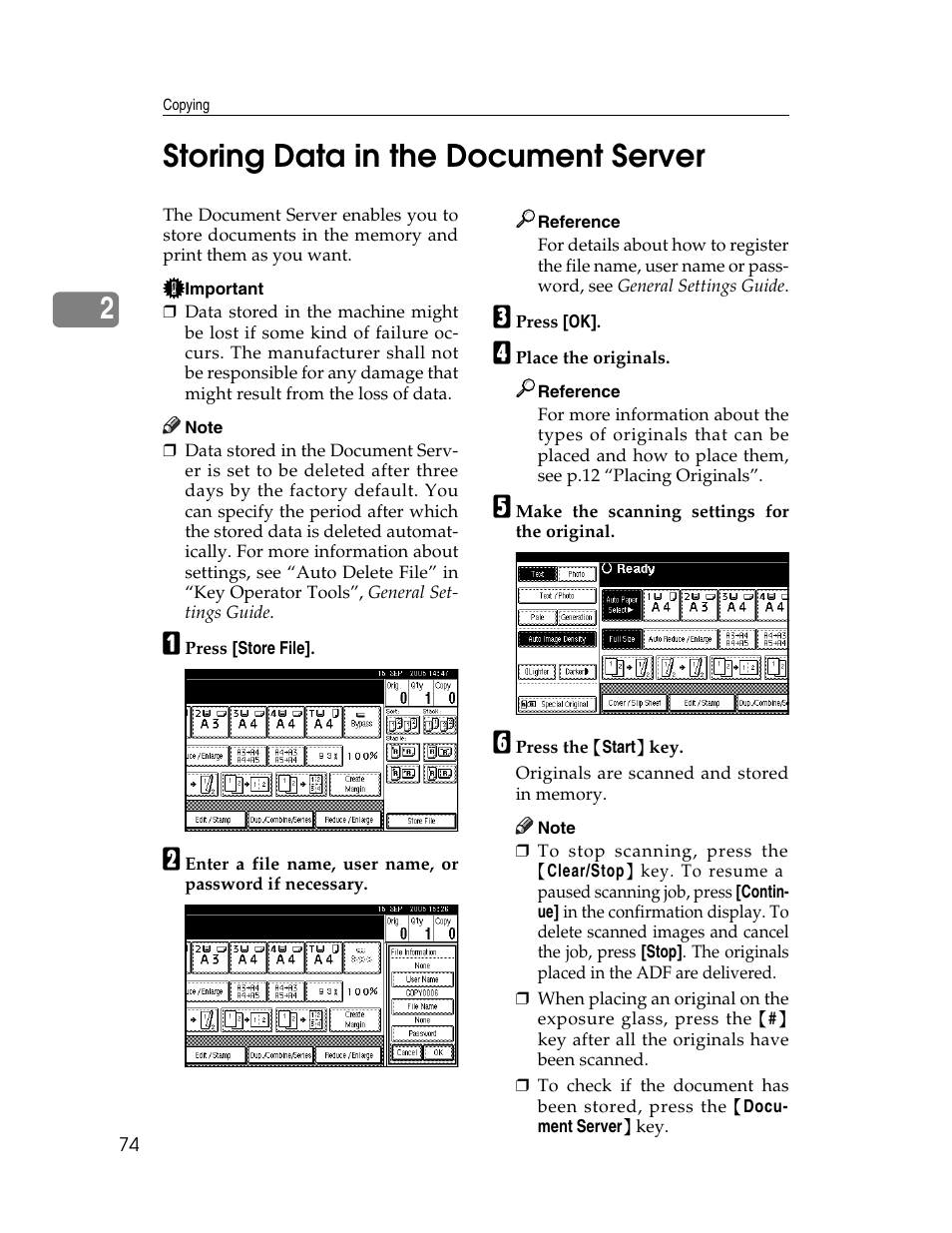 Storing data in the document server, 2storing data in the document server | Lanier LD235 User Manual | Page 84 / 134