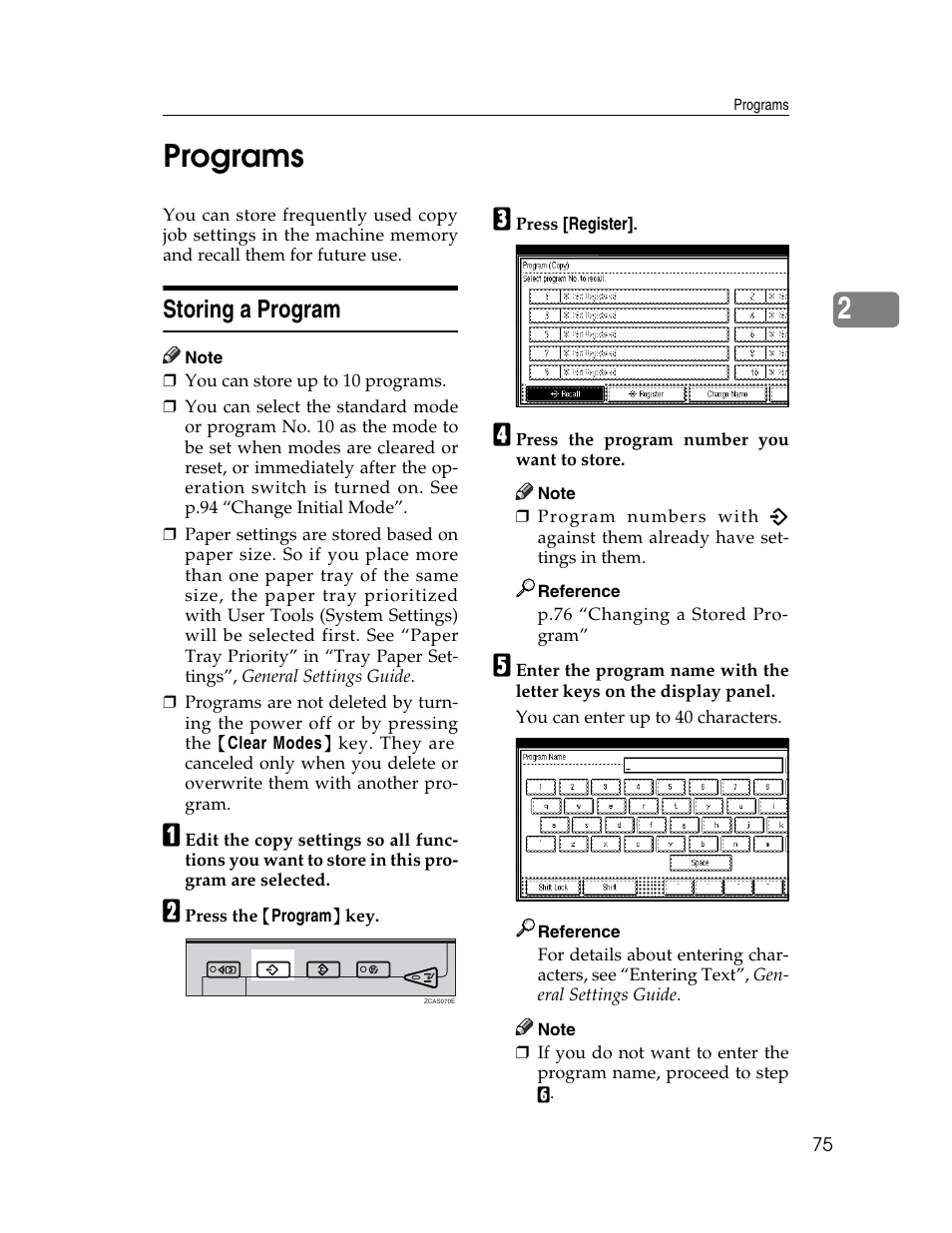 Programs, Storing a program, 2programs | Lanier LD235 User Manual | Page 85 / 134