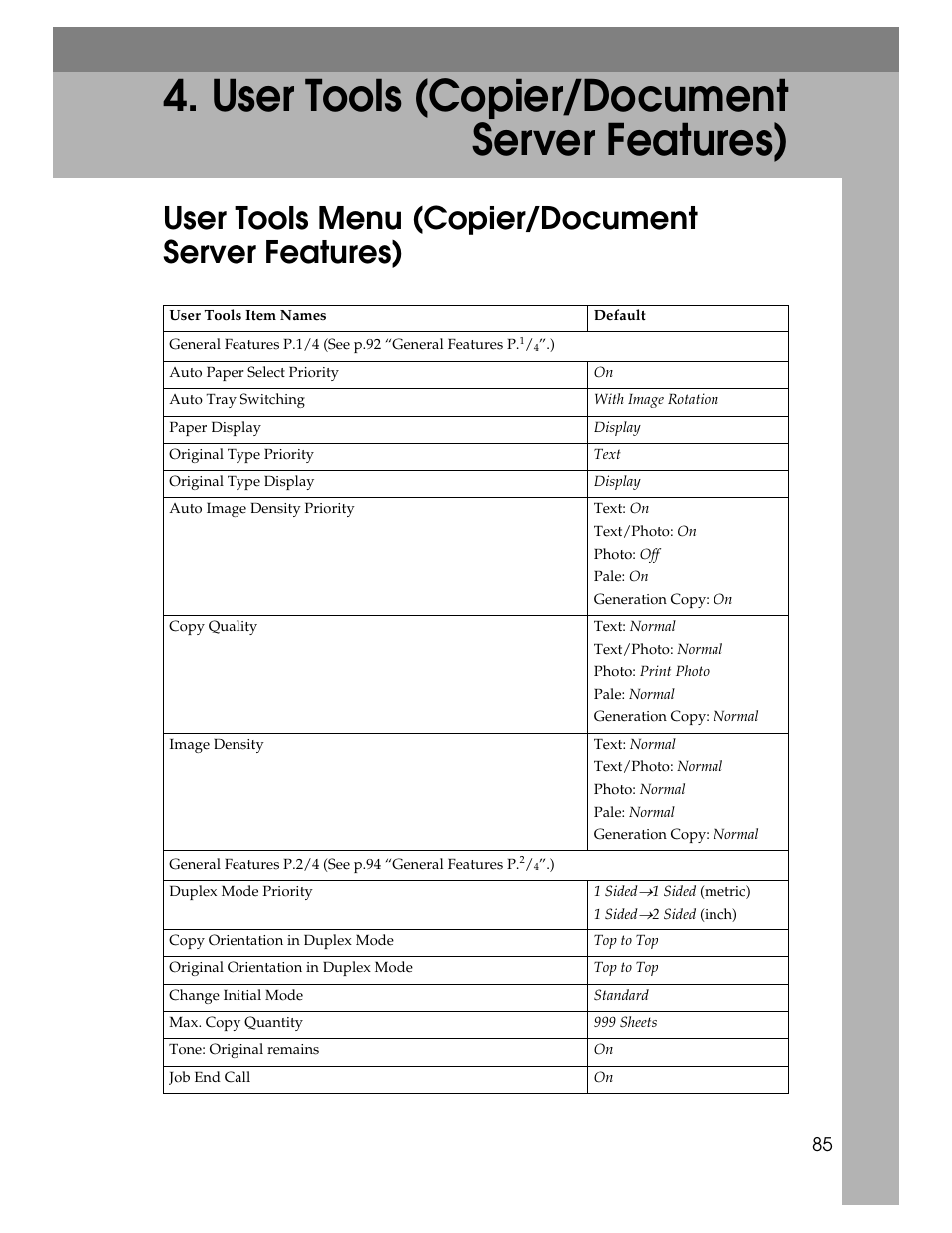 User tools (copier/document server features), User tools menu (copier/document server features) | Lanier LD235 User Manual | Page 95 / 134