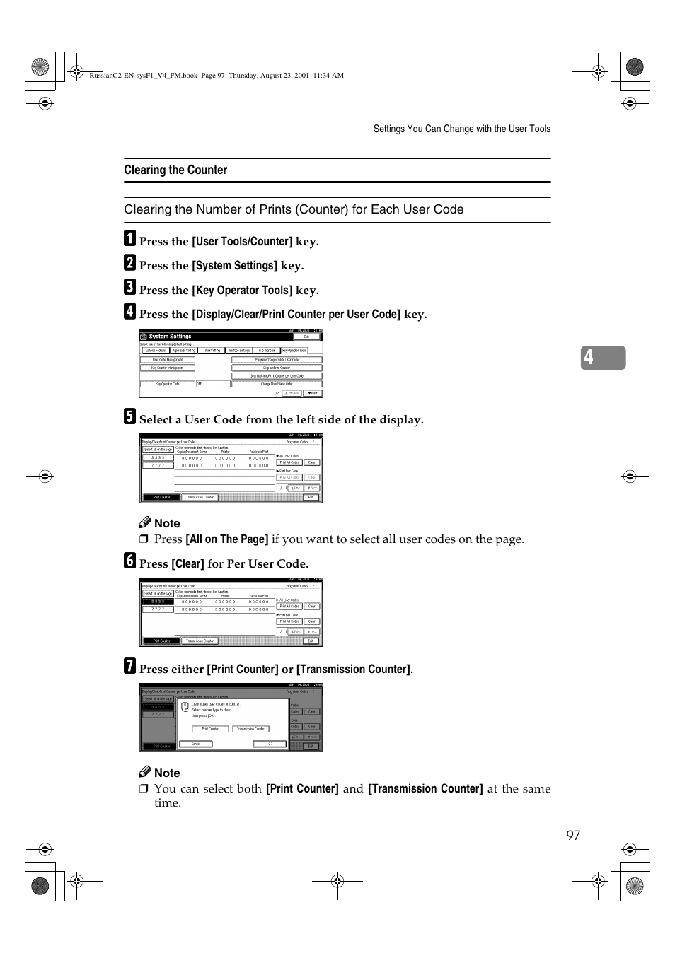 Clearing the counter | Lanier 5622 AG User Manual | Page 110 / 118