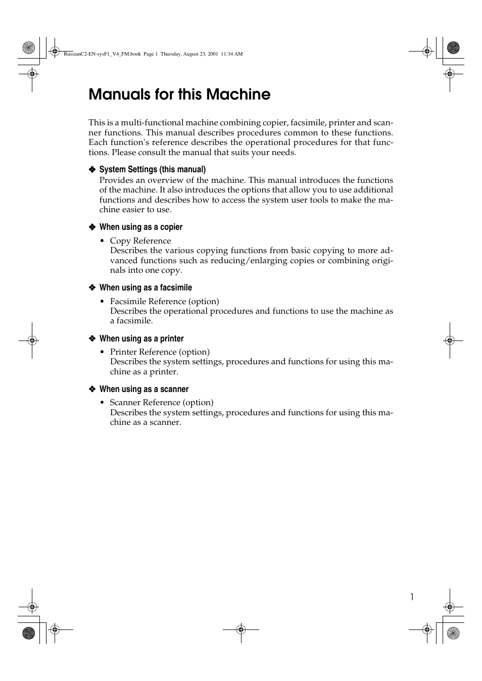 Manuals for this machine | Lanier 5622 AG User Manual | Page 14 / 118