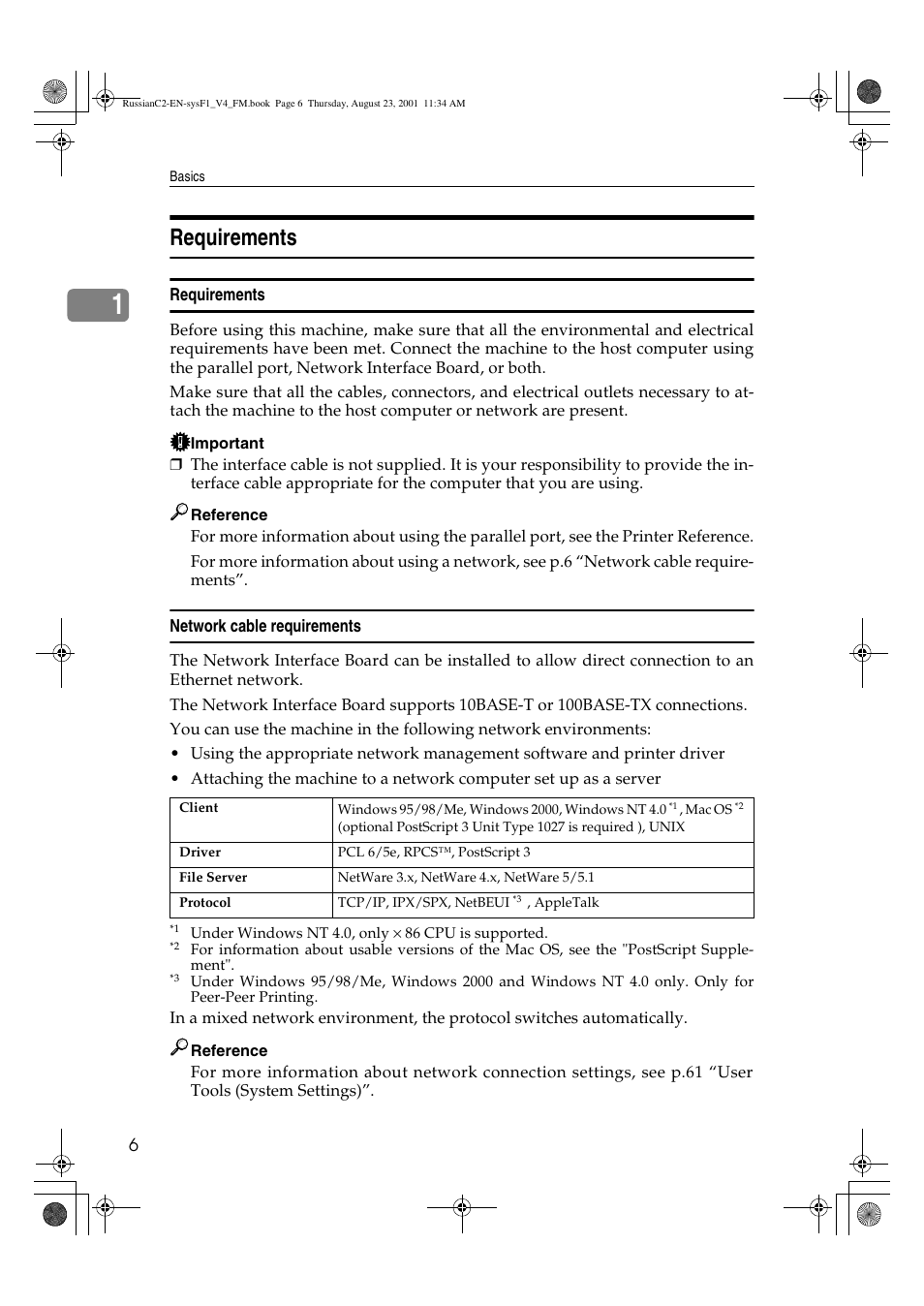 Requirements, Network cable requirements | Lanier 5622 AG User Manual | Page 19 / 118