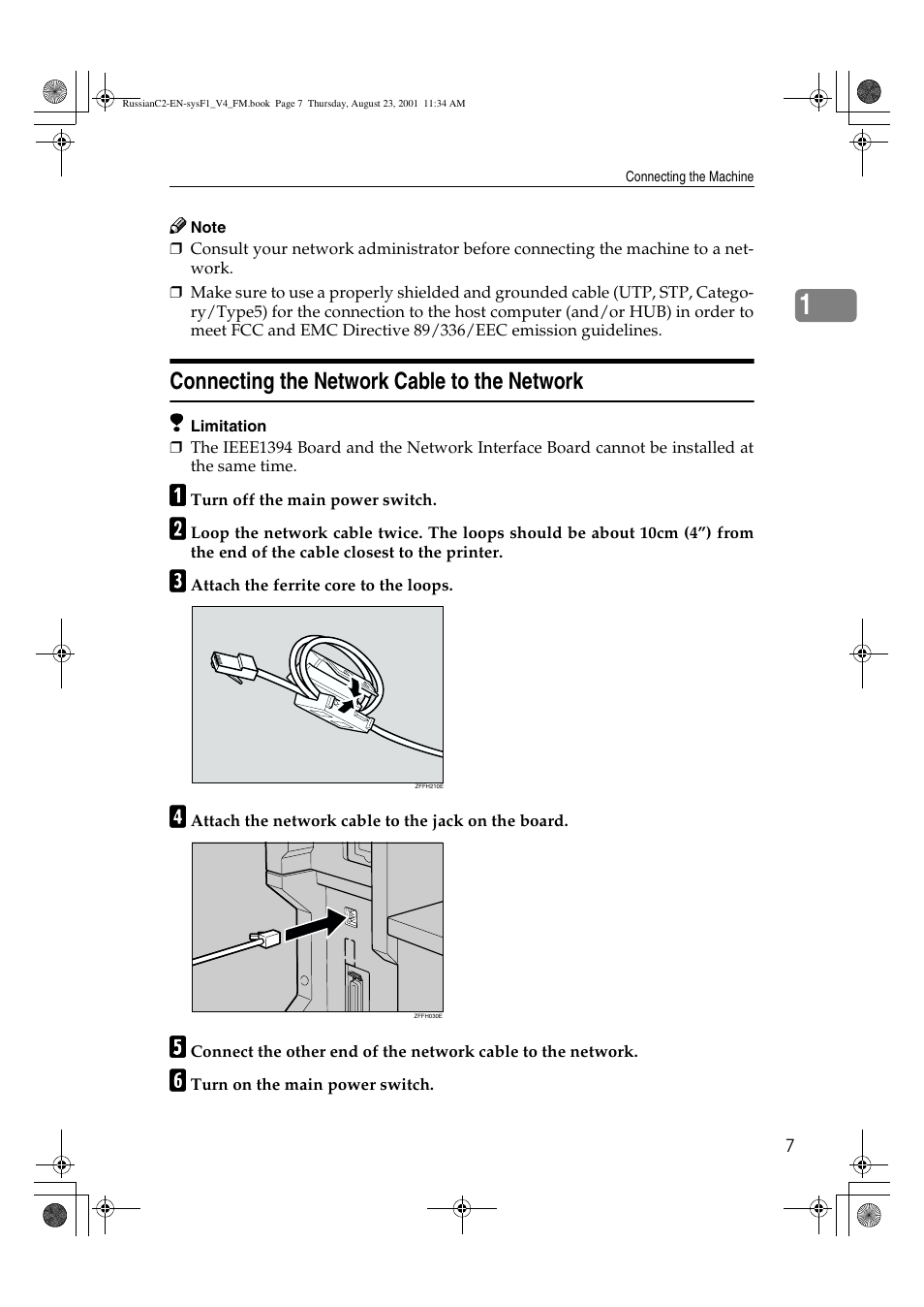 Connecting the network cable to the network | Lanier 5622 AG User Manual | Page 20 / 118