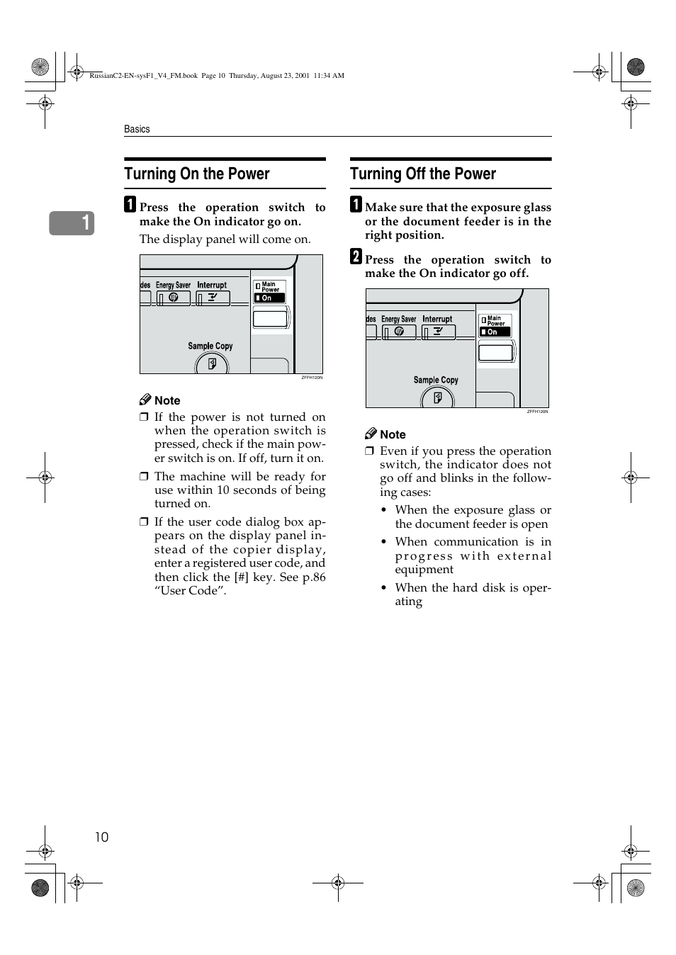 Turning on the power, Turning off the power | Lanier 5622 AG User Manual | Page 23 / 118