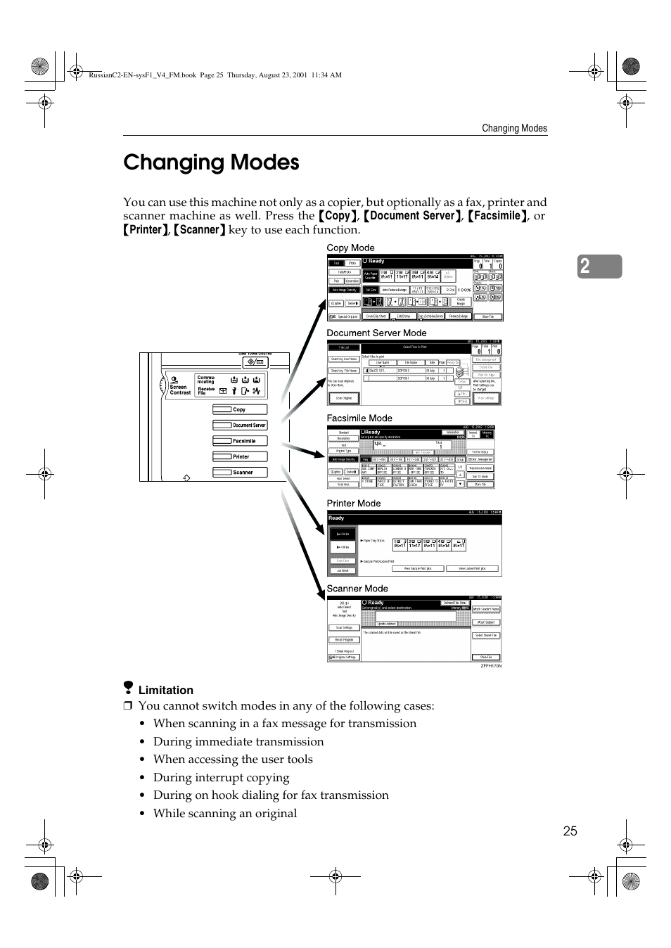 Changing modes, 2changing modes | Lanier 5622 AG User Manual | Page 38 / 118