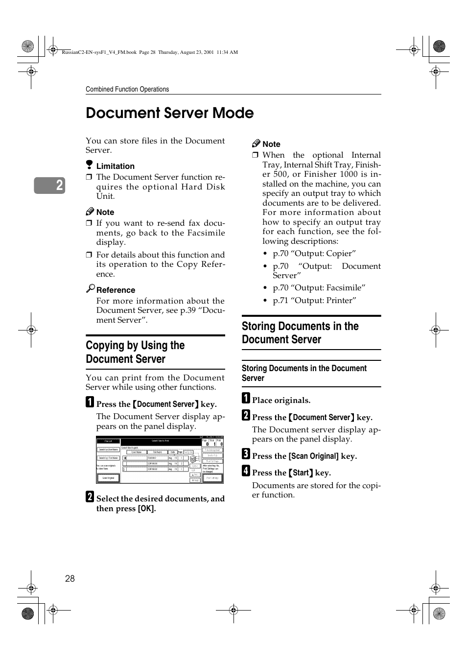 Document server mode, Copying by using the document server, Storing documents in the document server | 2document server mode | Lanier 5622 AG User Manual | Page 41 / 118