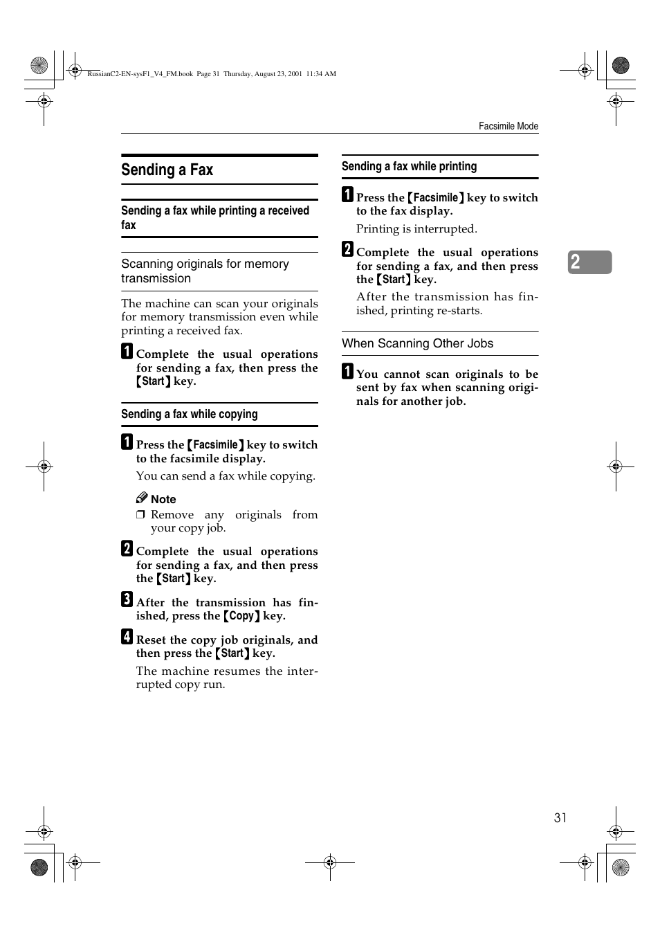 Sending a fax, Sending a fax while printing a received fax, Sending a fax while copying | Sending a fax while printing, When scanning other jobs | Lanier 5622 AG User Manual | Page 44 / 118