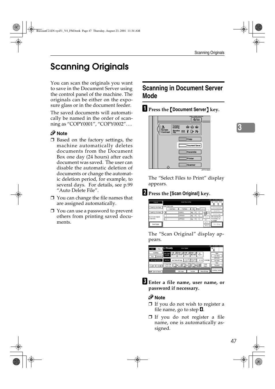 Scanning originals, Scanning in document server mode, 3scanning originals | Lanier 5622 AG User Manual | Page 60 / 118