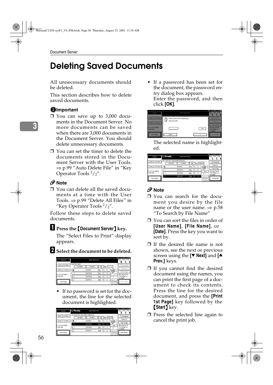 Deleting saved documents, 3deleting saved documents | Lanier 5622 AG User Manual | Page 69 / 118