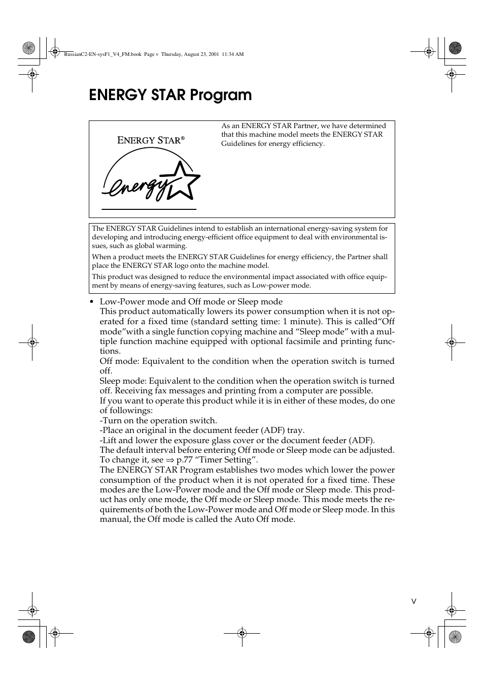 Energy star program | Lanier 5622 AG User Manual | Page 8 / 118