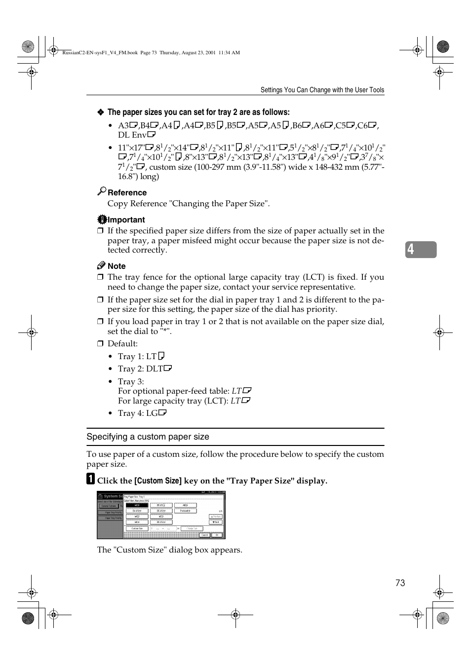 Specifying a custom paper size | Lanier 5622 AG User Manual | Page 86 / 118