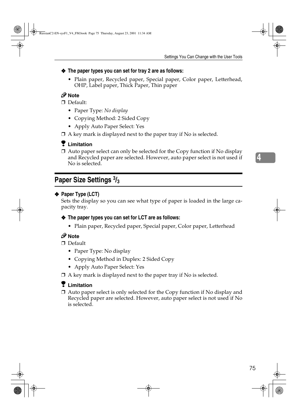 Paper size settings 3 /3, Paper size settings | Lanier 5622 AG User Manual | Page 88 / 118