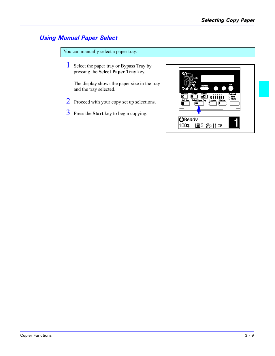 Using manual paper select, Using manual paper select -9 | Lanier 5518 User Manual | Page 31 / 97