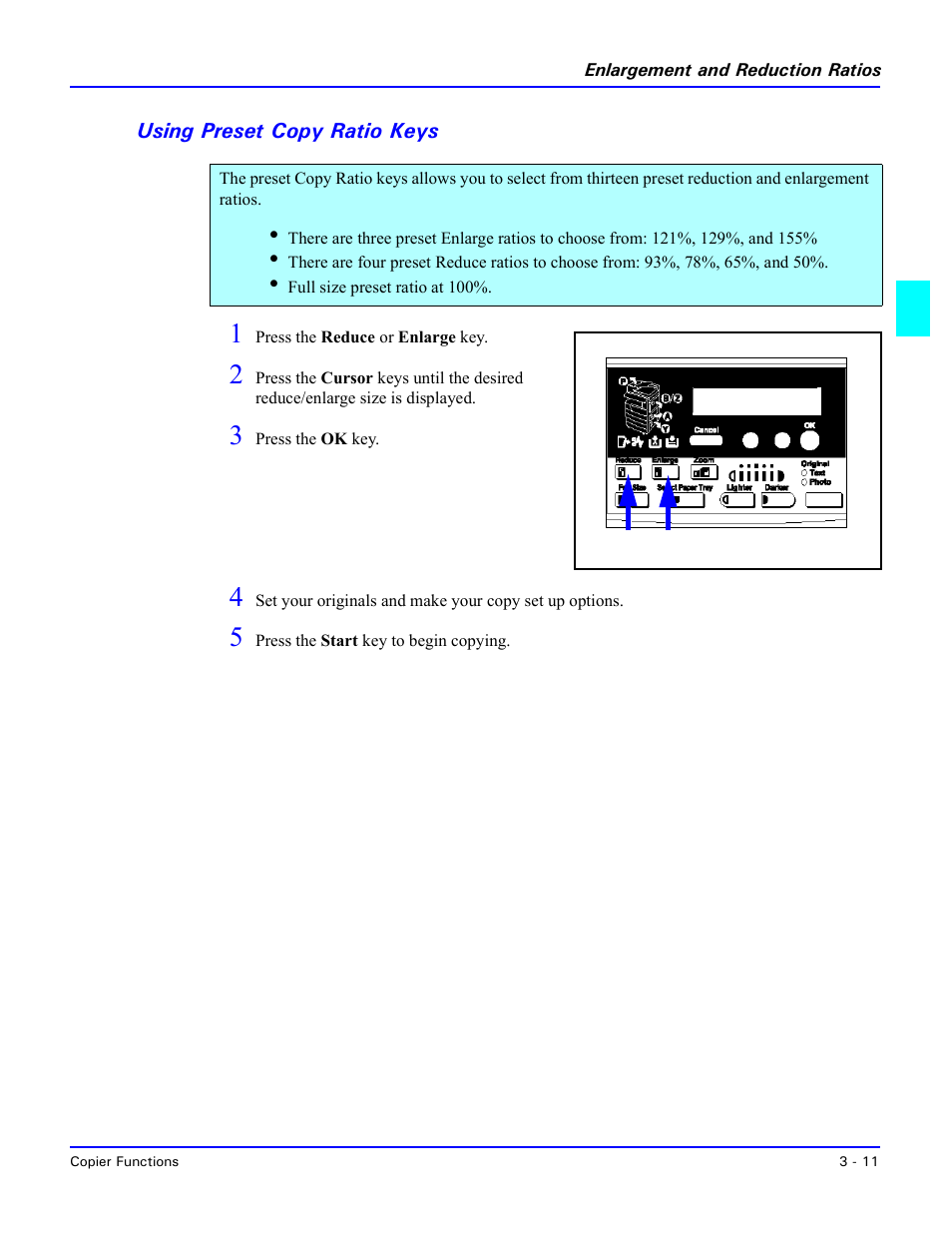 Using preset copy ratio keys, Using preset copy ratio keys -11 | Lanier 5518 User Manual | Page 33 / 97