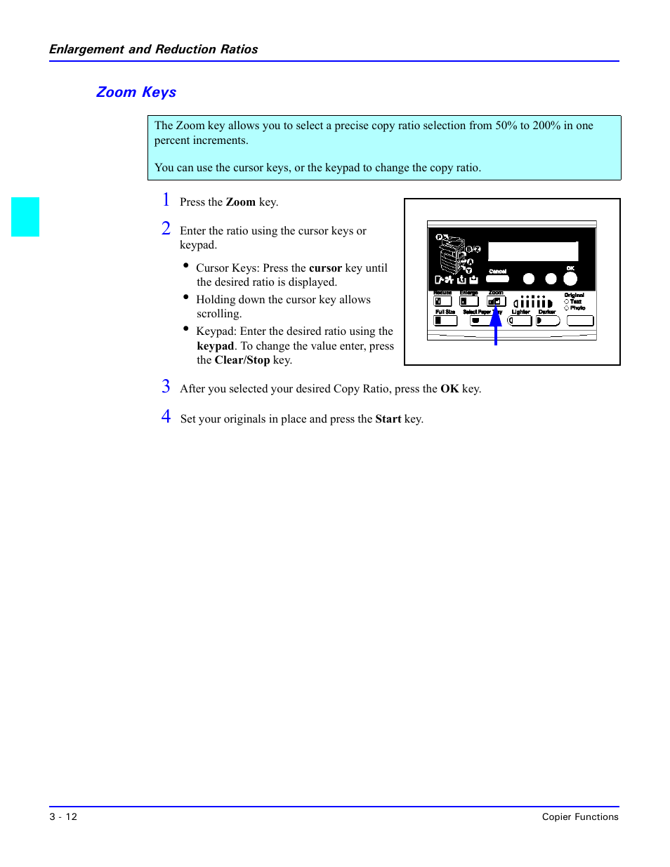 Zoom keys, Zoom keys -12, See “zoom keys” on | Lanier 5518 User Manual | Page 34 / 97