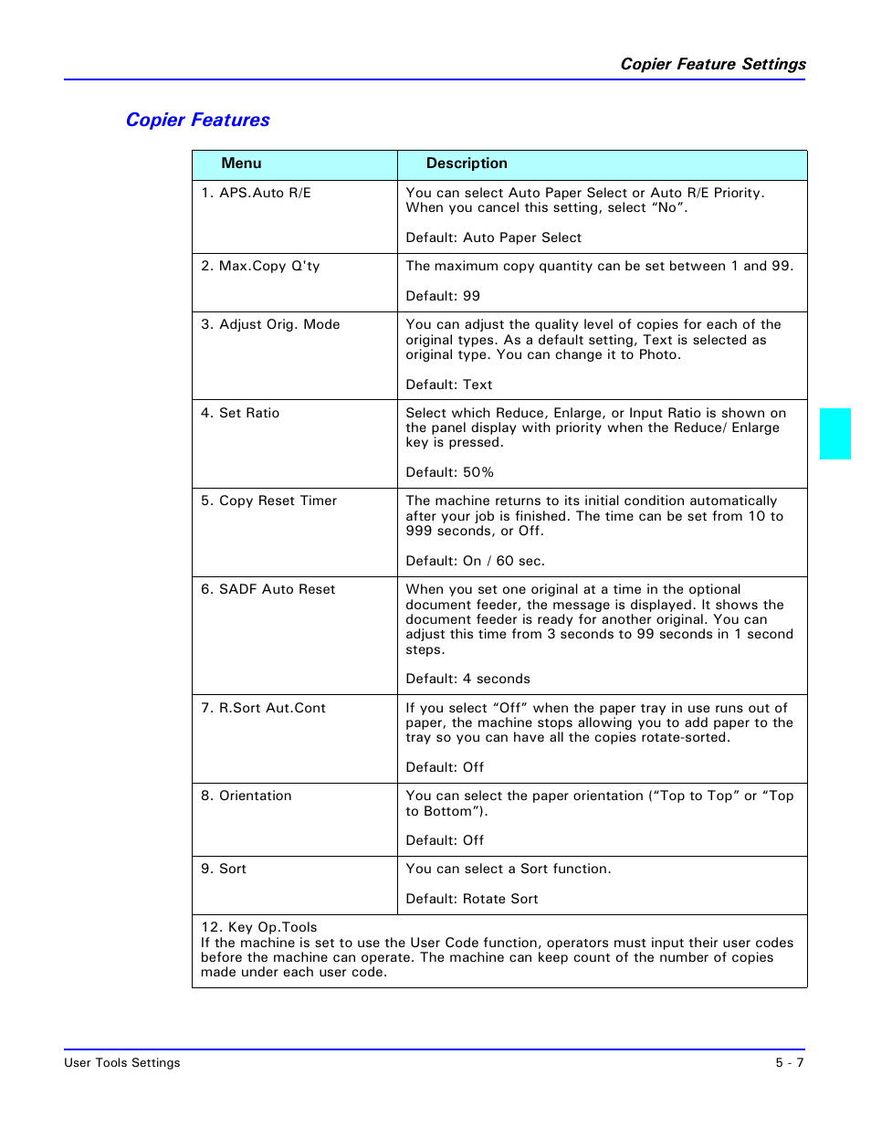 Copier features, Copier features -7 | Lanier 5518 User Manual | Page 55 / 97