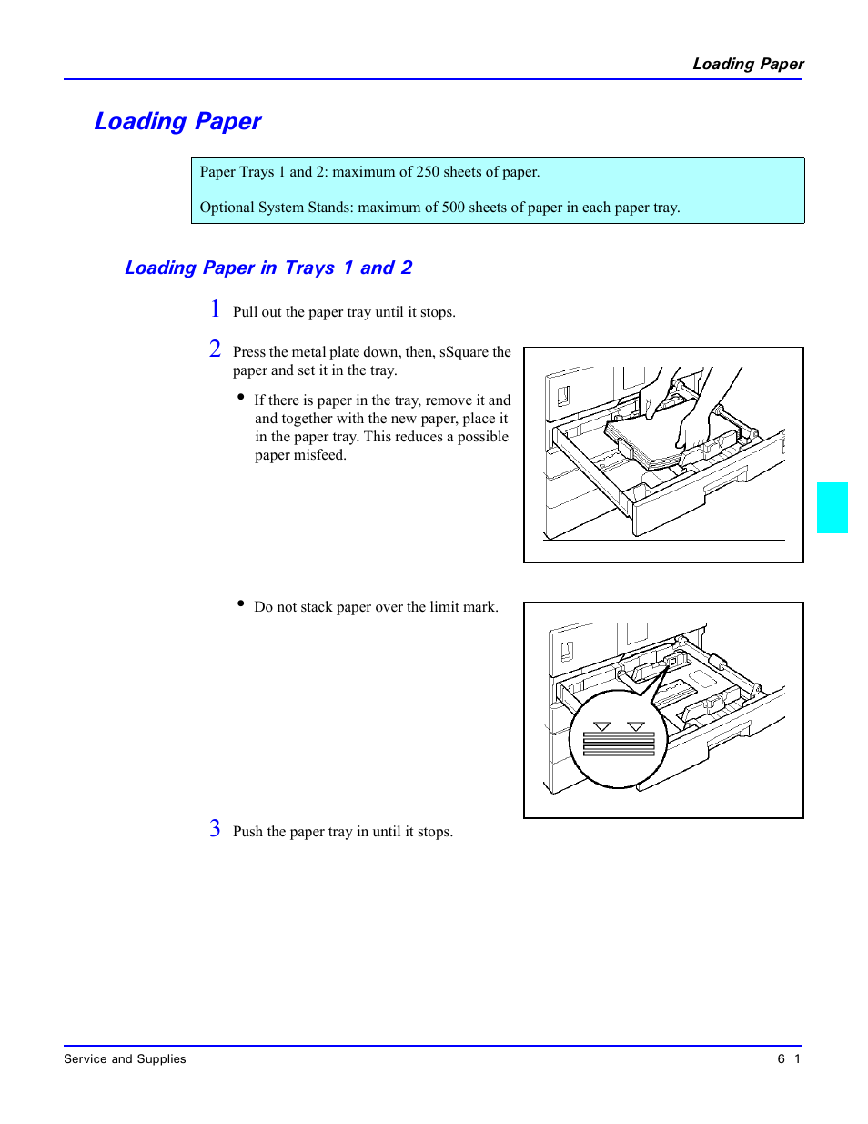 Loading paper, Loading paper in trays 1 and 2, Loading paper -1 | Loading paper in trays 1 and 2 -1 | Lanier 5518 User Manual | Page 59 / 97