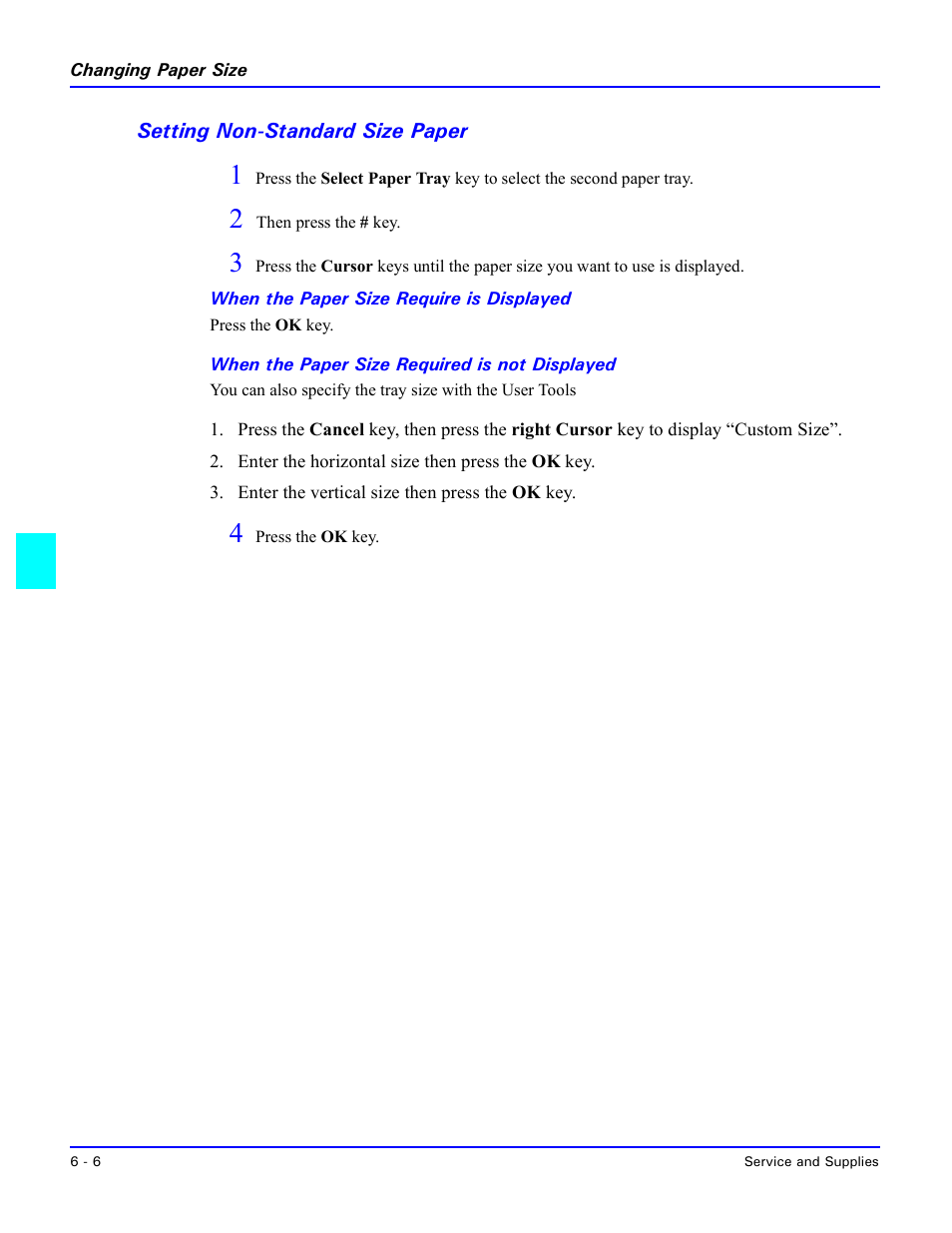Setting non-standard size paper, When the paper size require is displayed, When the paper size required is not displayed | Setting non-standard size paper -6 | Lanier 5518 User Manual | Page 64 / 97