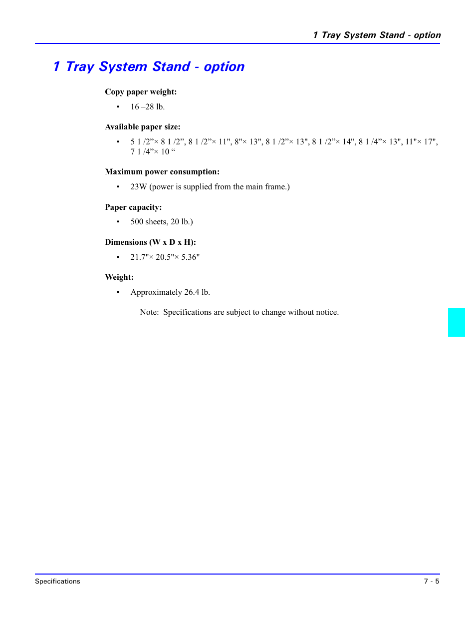 1 tray system stand - option, 1 tray system stand - option -5 | Lanier 5518 User Manual | Page 79 / 97
