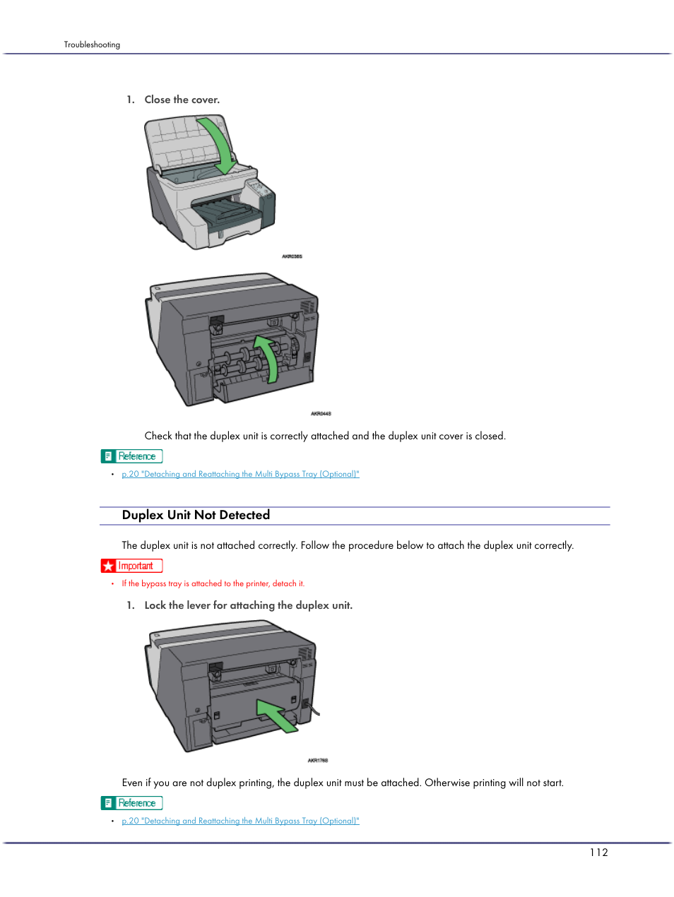 Duplex unit not detected, P.112 "duplex unit not detected | Lanier GX3050 User Manual | Page 115 / 265