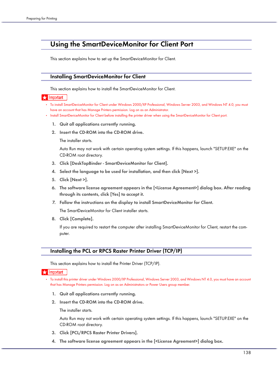 Using the smartdevicemonitor for client port, Installing smartdevicemonitor for client | Lanier GX3050 User Manual | Page 141 / 265