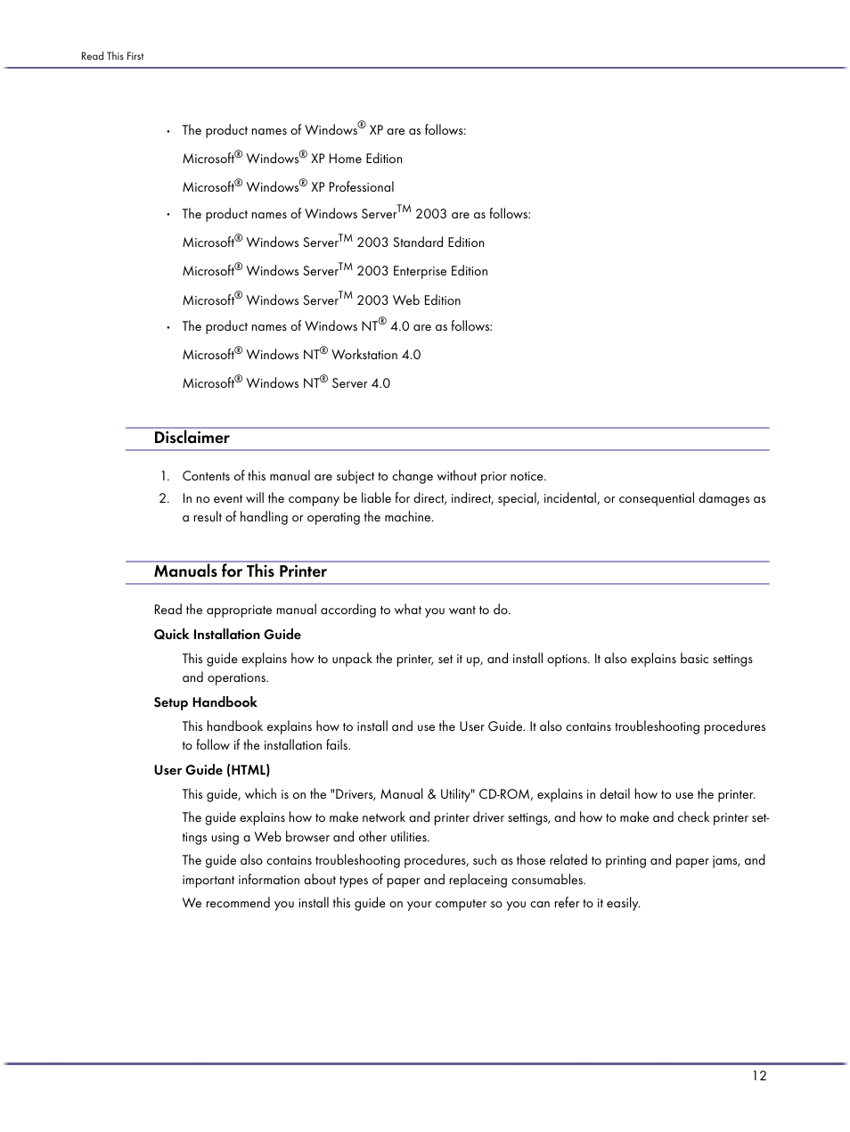 Disclaimer, Manuals for this printer | Lanier GX3050 User Manual | Page 15 / 265